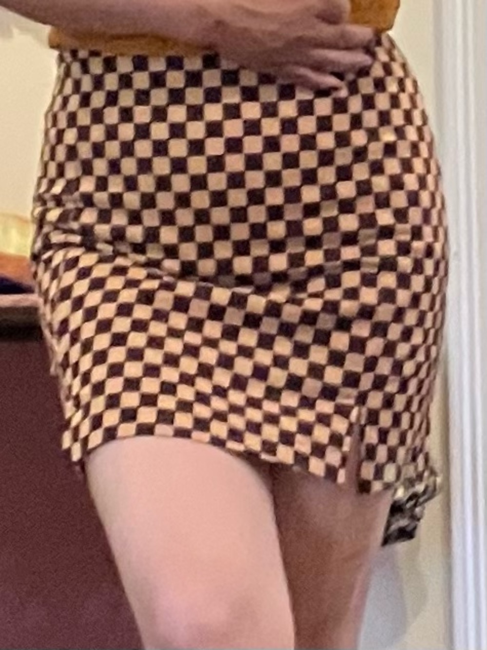 love on a hanger Brown and Cream Checkerboard Mini Skirt